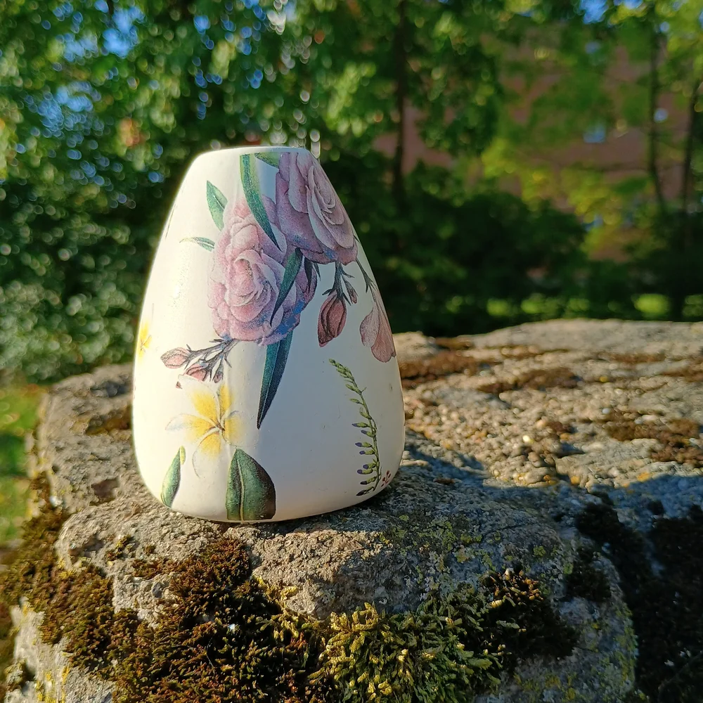Small teardrop shaped floral print vase or candlestick holder, cottage core vibe